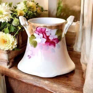 Antique Nippon Small Hand Painted Two Handled Mini Bud Vase Floral Fine China